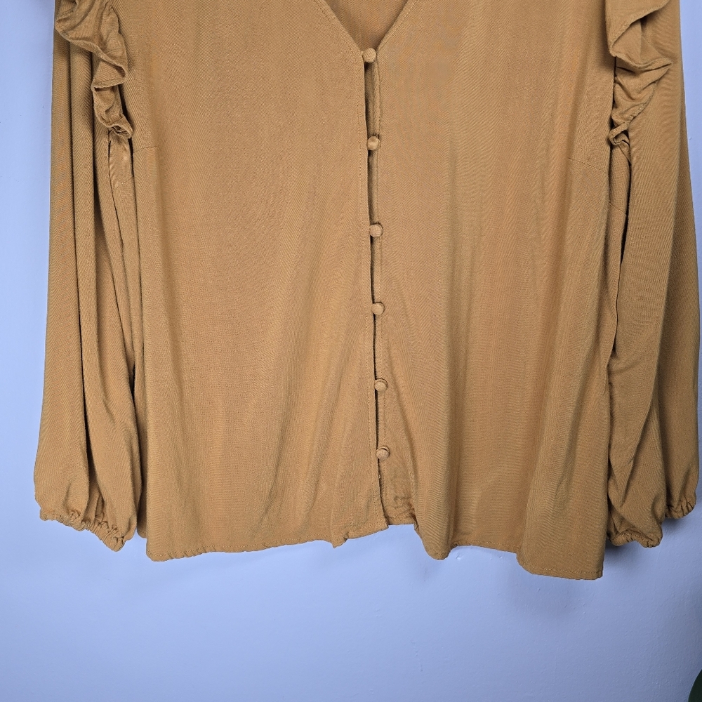 Universal Thread Ruffle Bell Sleeve Button Up Top… - image 2